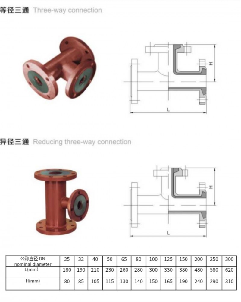 钢衬玻璃三通